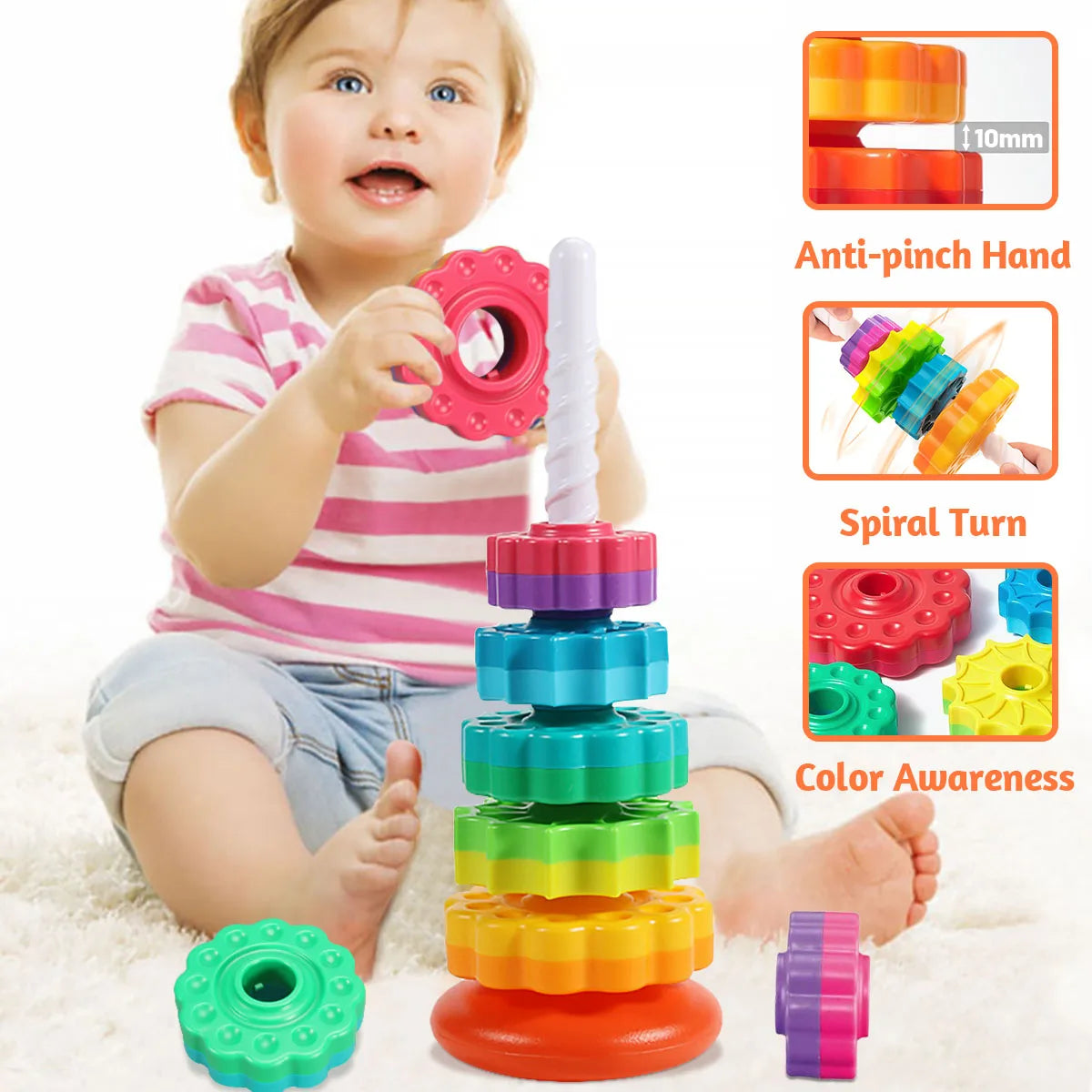 Rotating Rainbow Stacking Tower