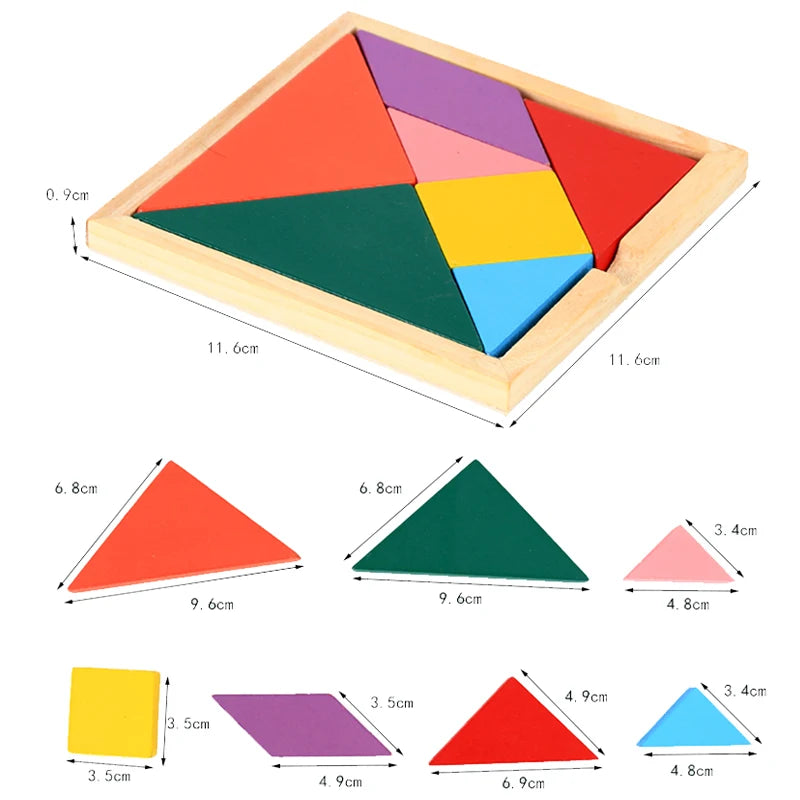 Wooden Tangram Puzzle Blocks – 3D Brain Teaser Toy