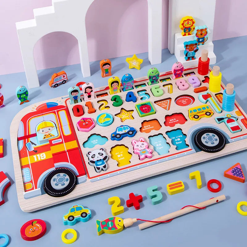 Wooden Busy Board with Fishing Game