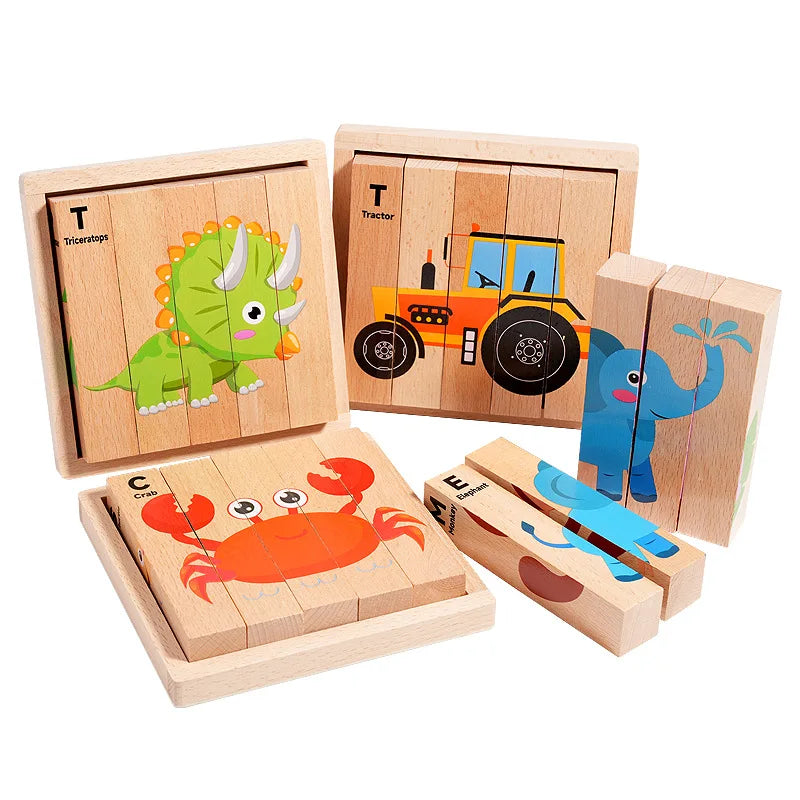 Montessori 3D Wooden Animal Transport Building Blocks Puzzle