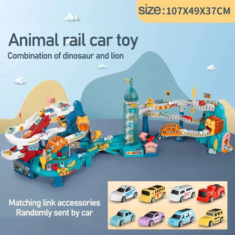Dinosaur Parking Garage Rail Car Set