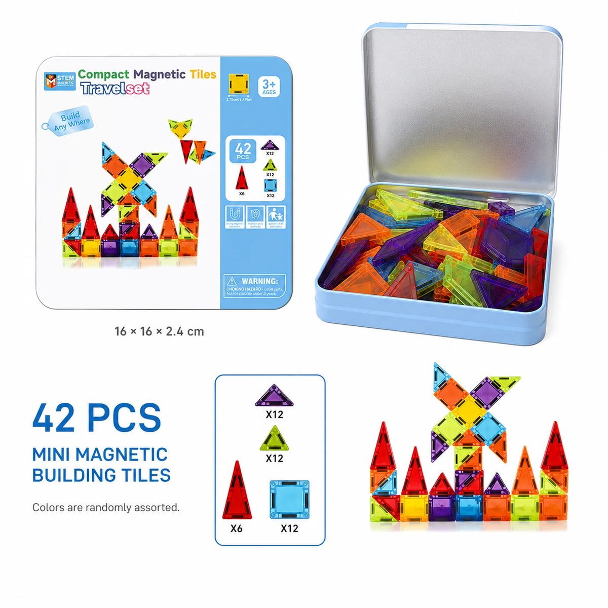 Mini Magnetic Tiles Travel Set in Tin Box