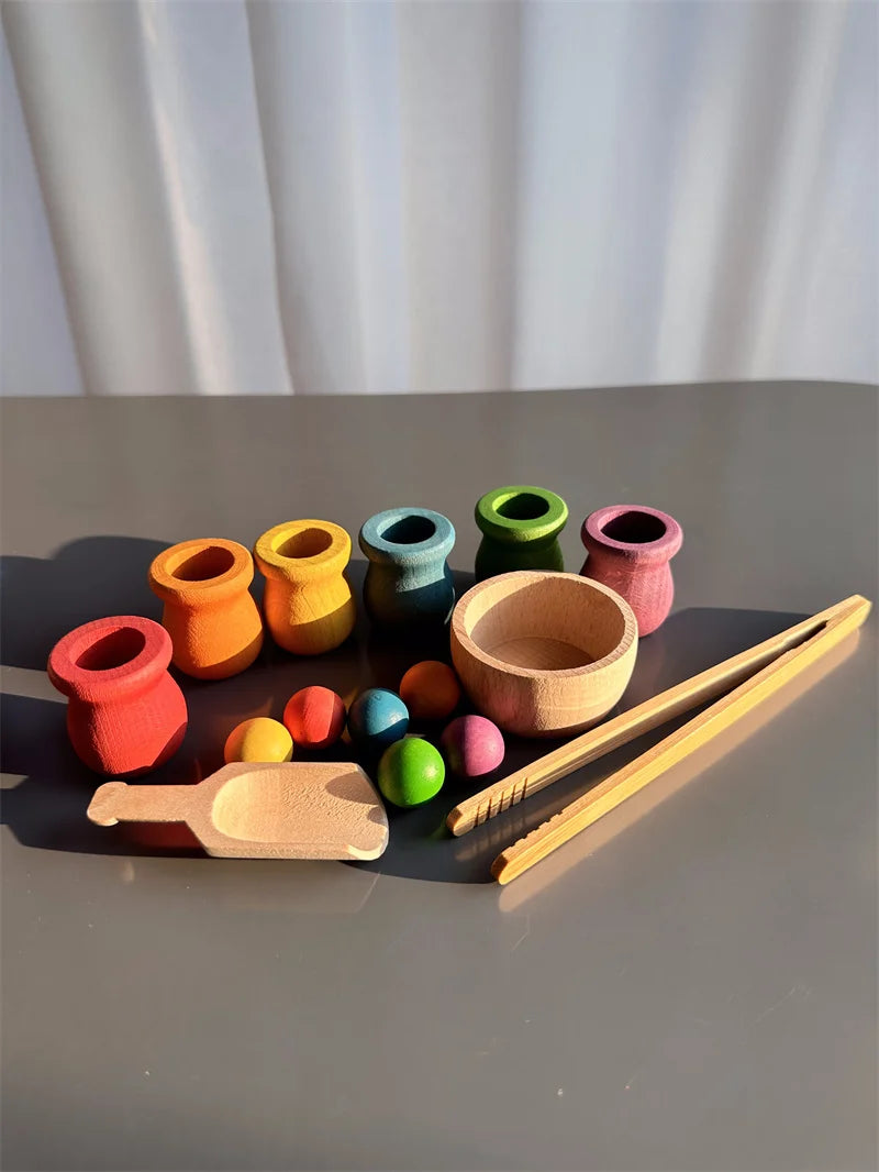 Beech Wooden Rainbow Sorting Peg Dolls