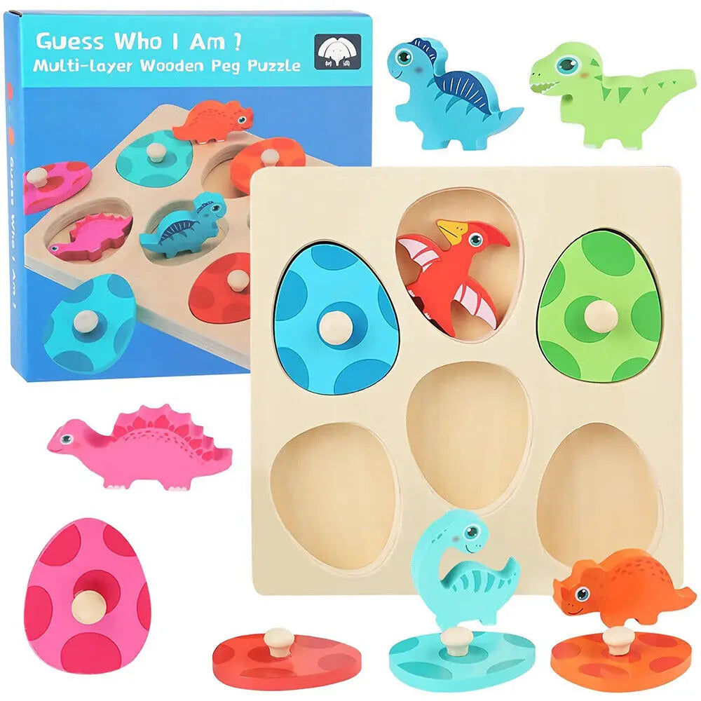 Montessori Wooden Dinosaur Egg Peg Jigsaw Puzzle