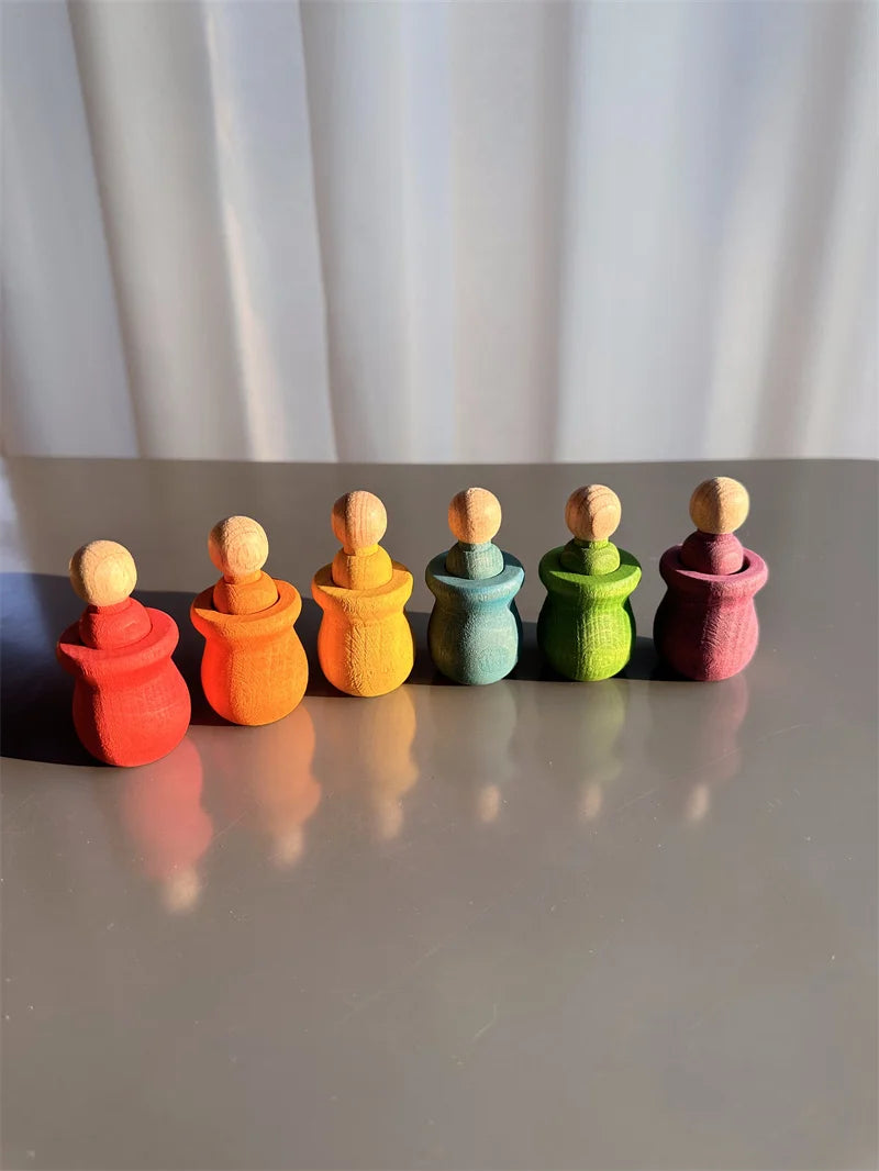 Beech Wooden Rainbow Sorting Peg Dolls