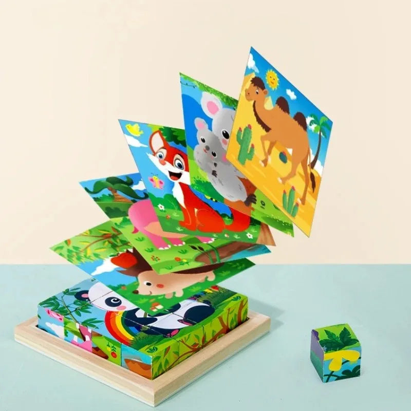 Montessori 6-in-1 Wooden Cube Puzzle Blocks