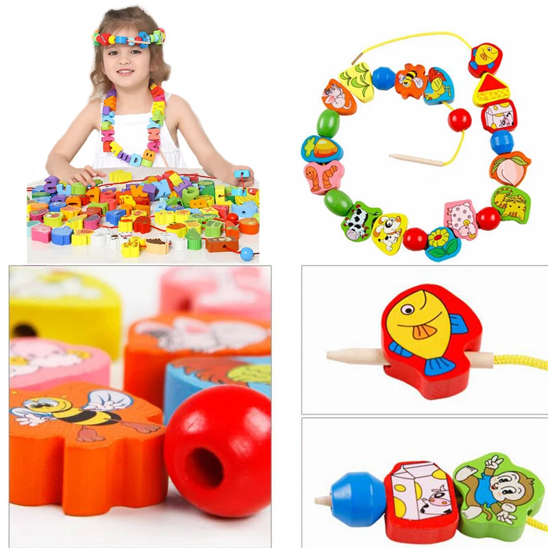 Wooden Threading Beads Lacing Toy