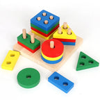Montessori Wooden Sorting & Stacking Toy – Color and Shape Learning Board