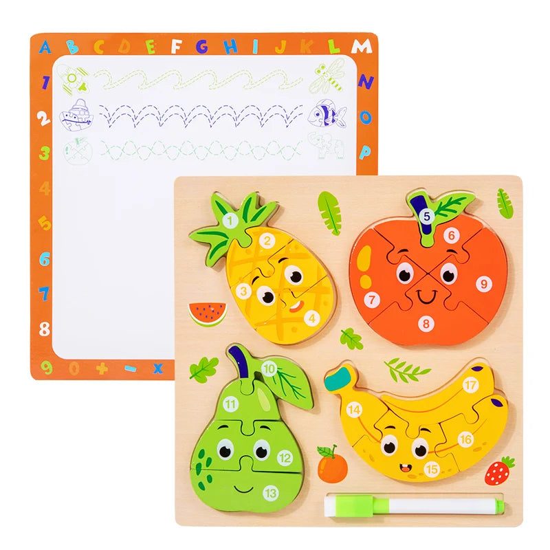 Wooden 3D Shape Puzzle with Drawing Board