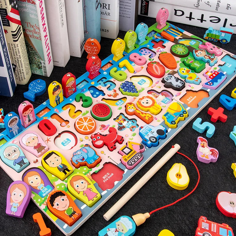 Wooden Busy Board with Fishing Game