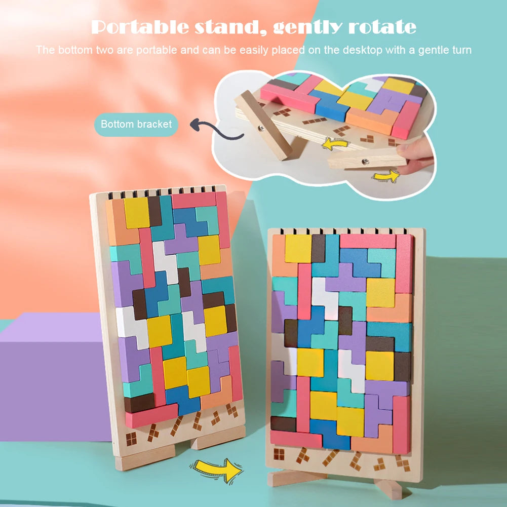 Colorful 3D Wooden Russian Blocks Puzzle – Brain Teaser & Stacking Game