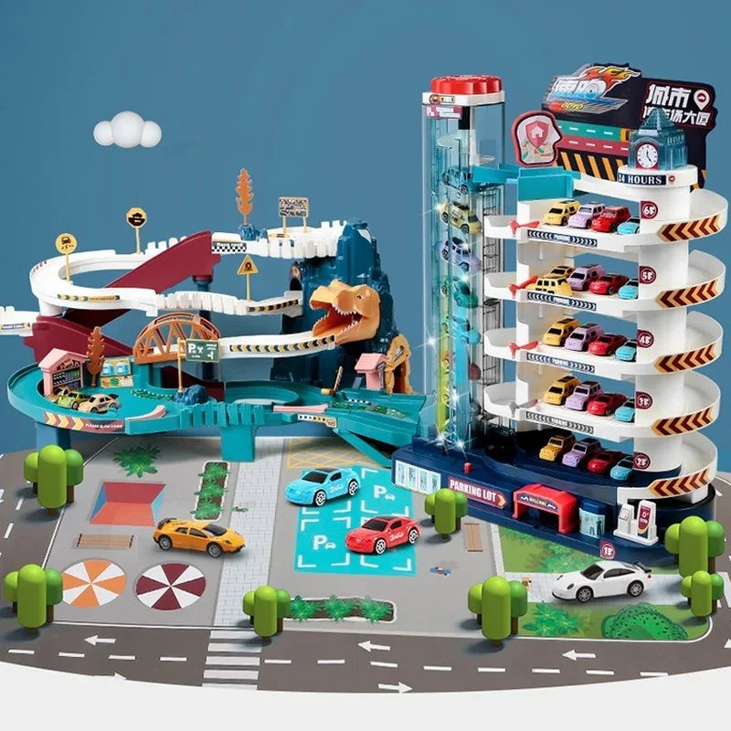 Dinosaur Parking Garage Rail Car Set