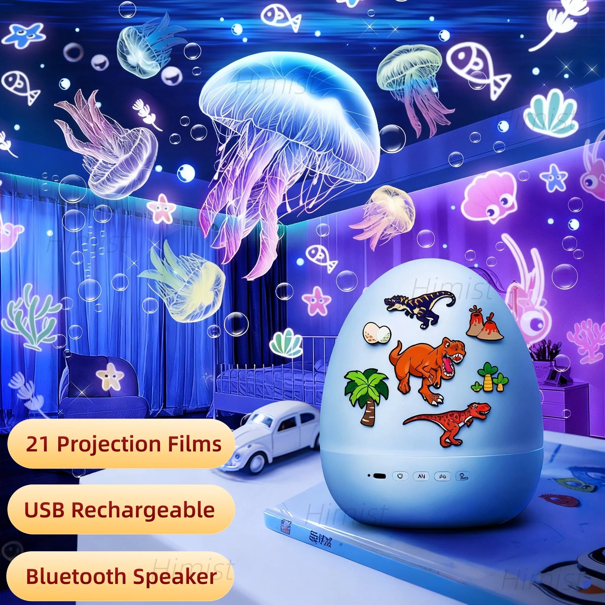 DinoGlow™ Projection Night Light-Rotating Star Projector with Music & Films