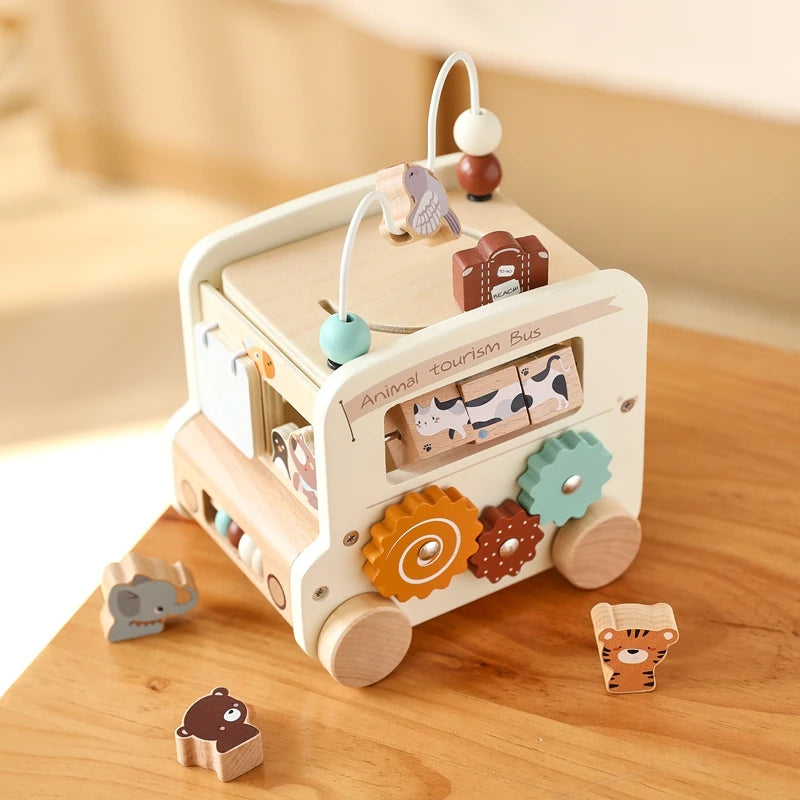 5-in-1 Montessori Wooden Busy Bus