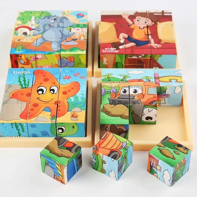3D Wooden Cube Puzzle Tray Set