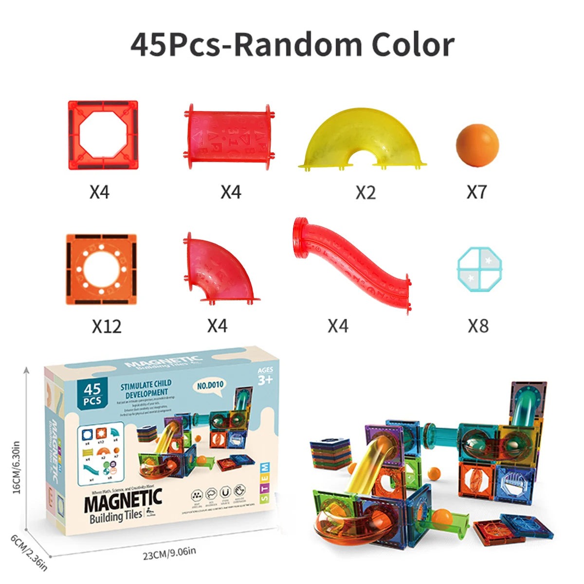 Clear Magnetic Tiles Marble Run Building Set