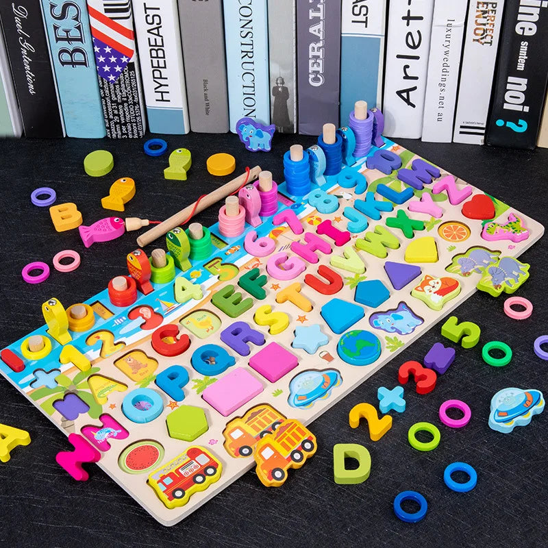Wooden Busy Board with Fishing Game