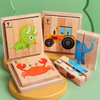 Montessori 3D Wooden Animal Transport Building Blocks Puzzle