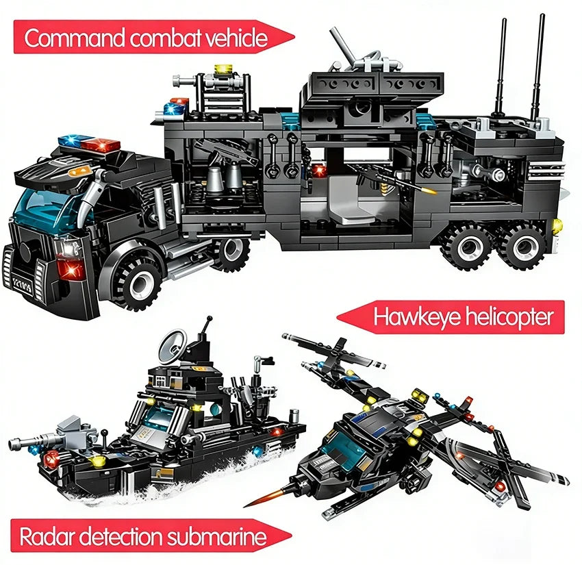 SWAT Police Truck and Helicopter Building Set (585 Pieces)