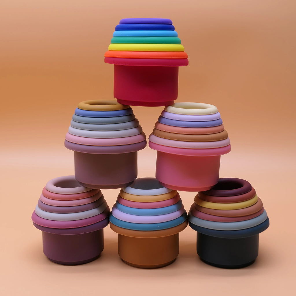 Rainbow Silicone Stacking Cup Set