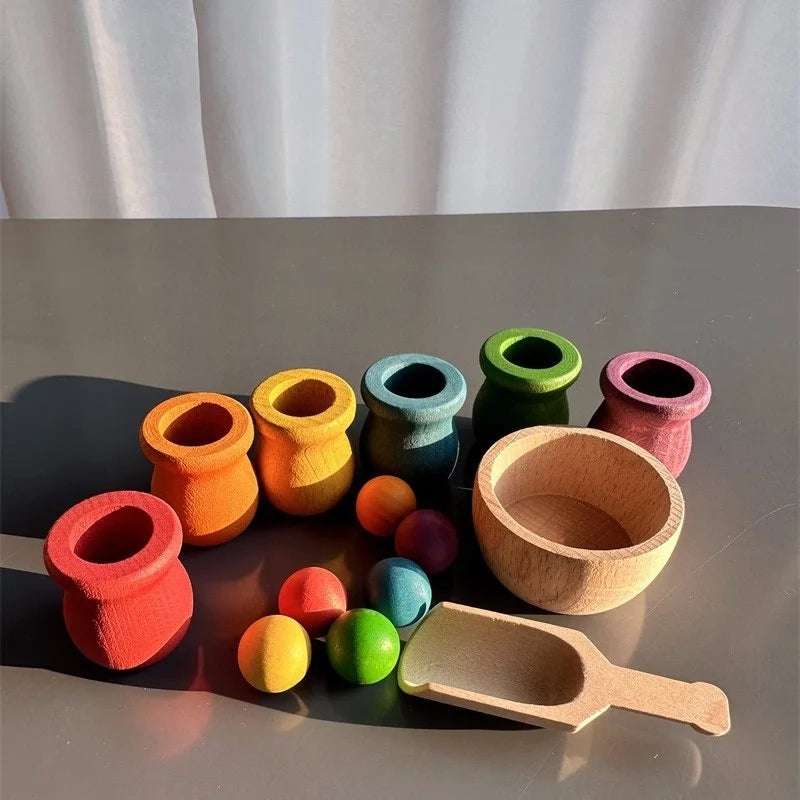 Beech Wooden Rainbow Sorting Peg Dolls, photo 3
