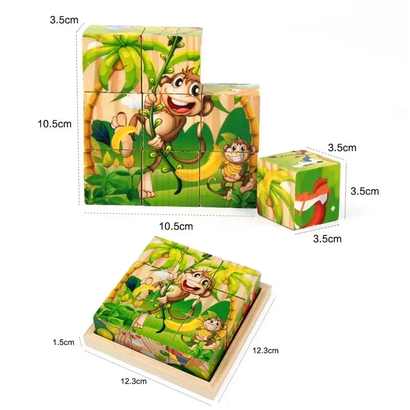 Wooden 3D Cube Puzzle – Montessori Educational Blocks