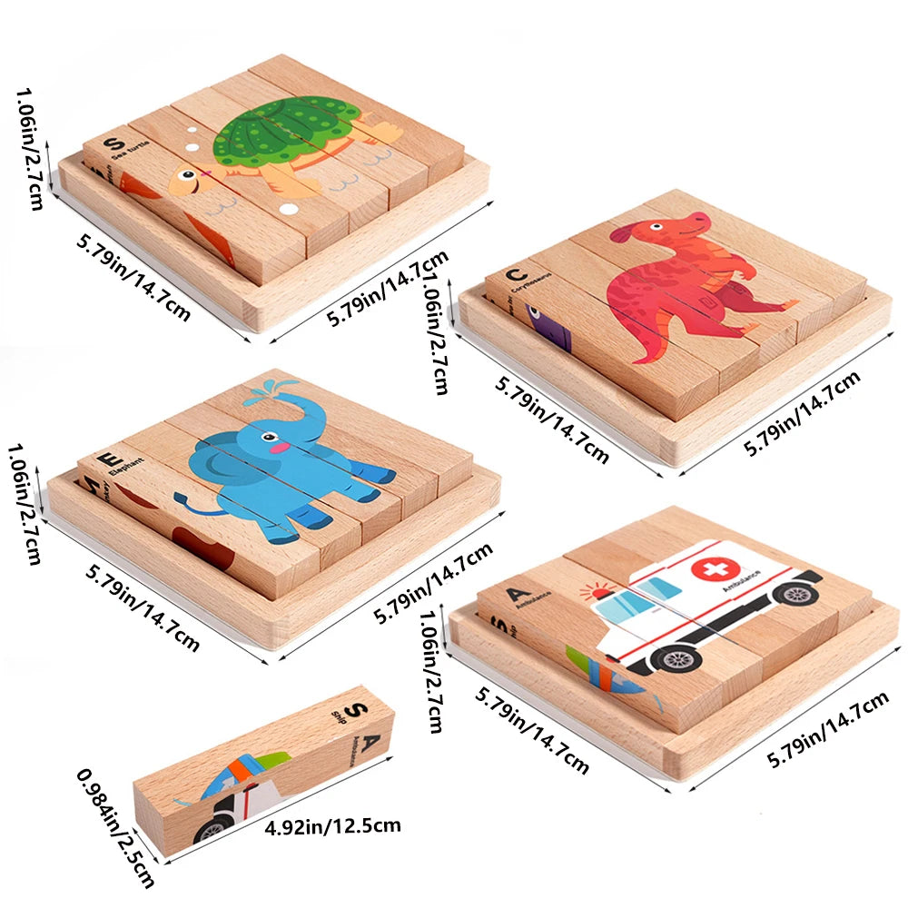 Montessori 3D Wooden Animal Transport Building Blocks Puzzle