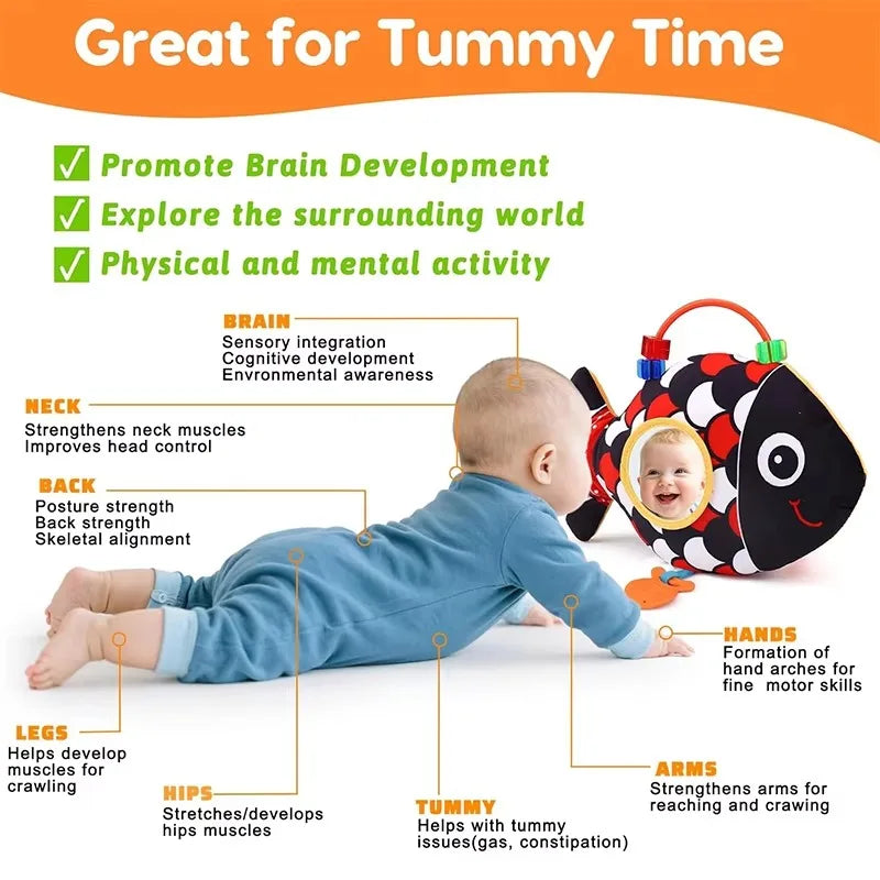 Tummy Time Fish Plush with Baby Mirror