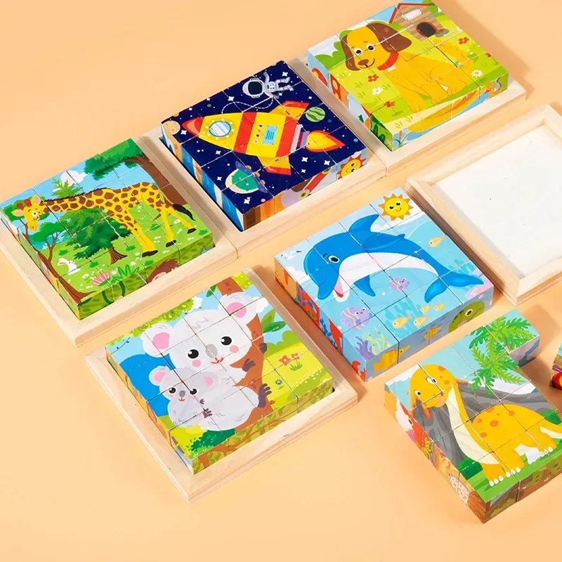 Montessori 6-in-1 Wooden Cube Puzzle Blocks
