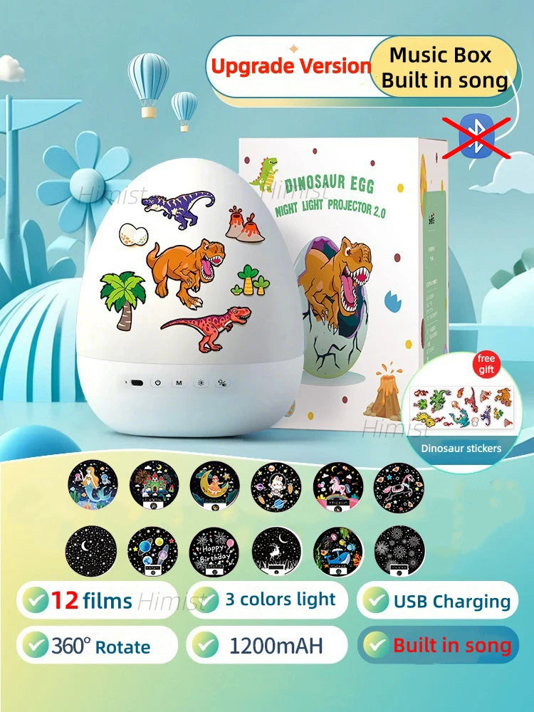 DinoGlow™ Projection Night Light-Rotating Star Projector with Music & Films