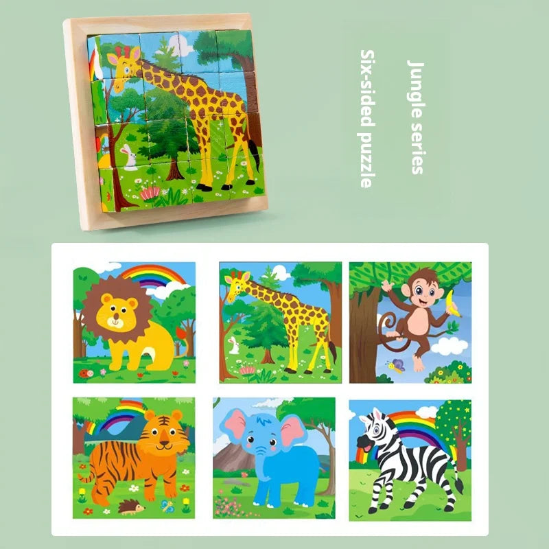 Montessori 6-in-1 Wooden Cube Puzzle Blocks