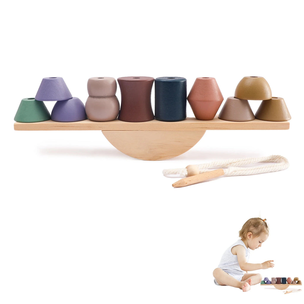 Montessori Sensory Wooden Forest Blocks & Animal Threading Toys