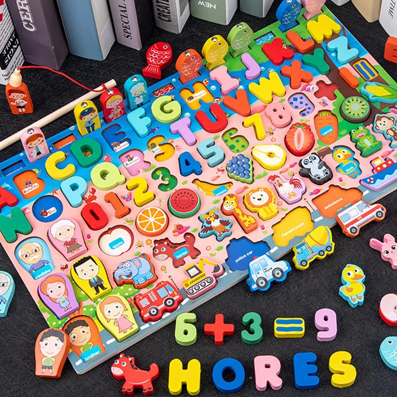 Wooden Busy Board with Fishing Game