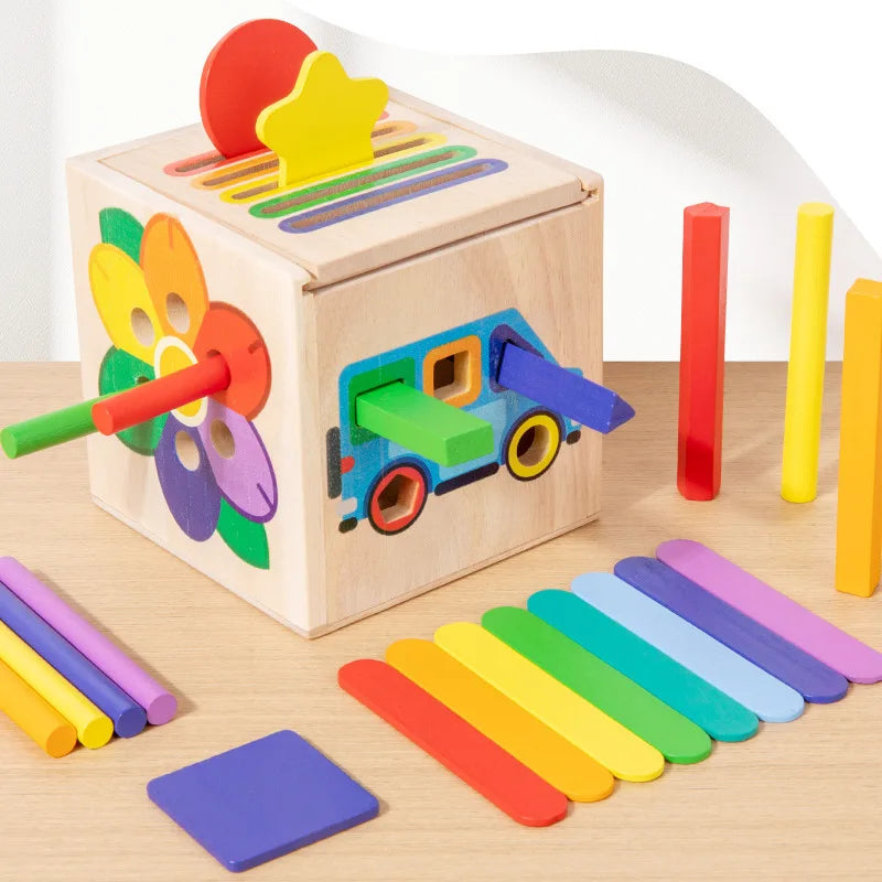 Wooden 5-in-1 Shape and Color Sorting Cube