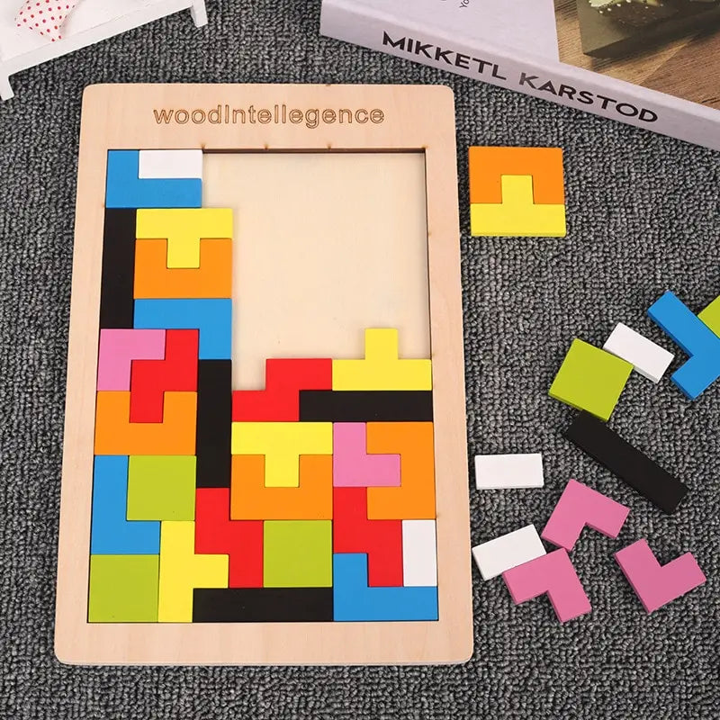 Wooden Tangram Puzzle Blocks – 3D Brain Teaser Toy