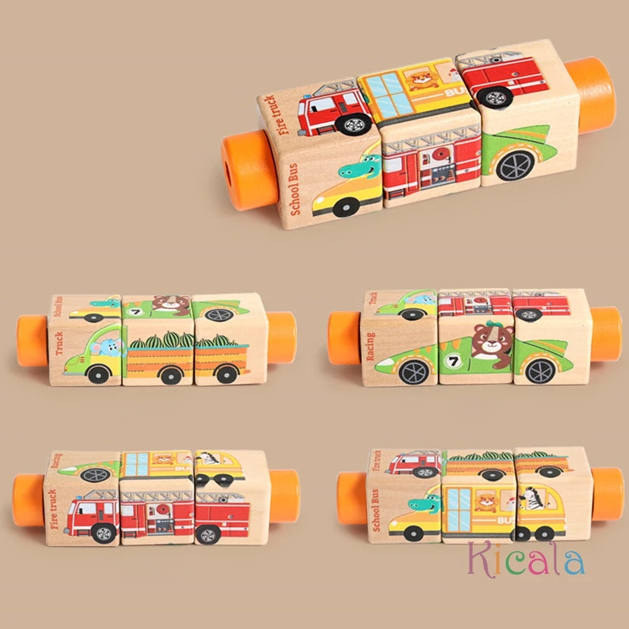 3D Wooden Jigsaw Rotating Puzzle Blocks
