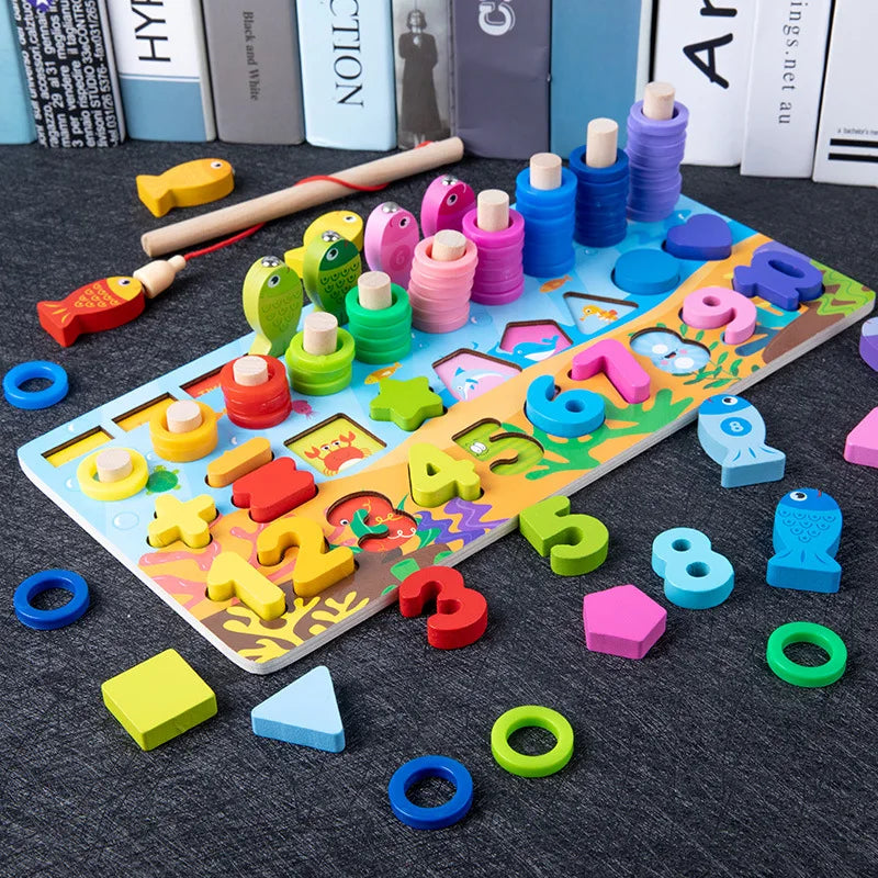 Wooden Busy Board with Fishing Game