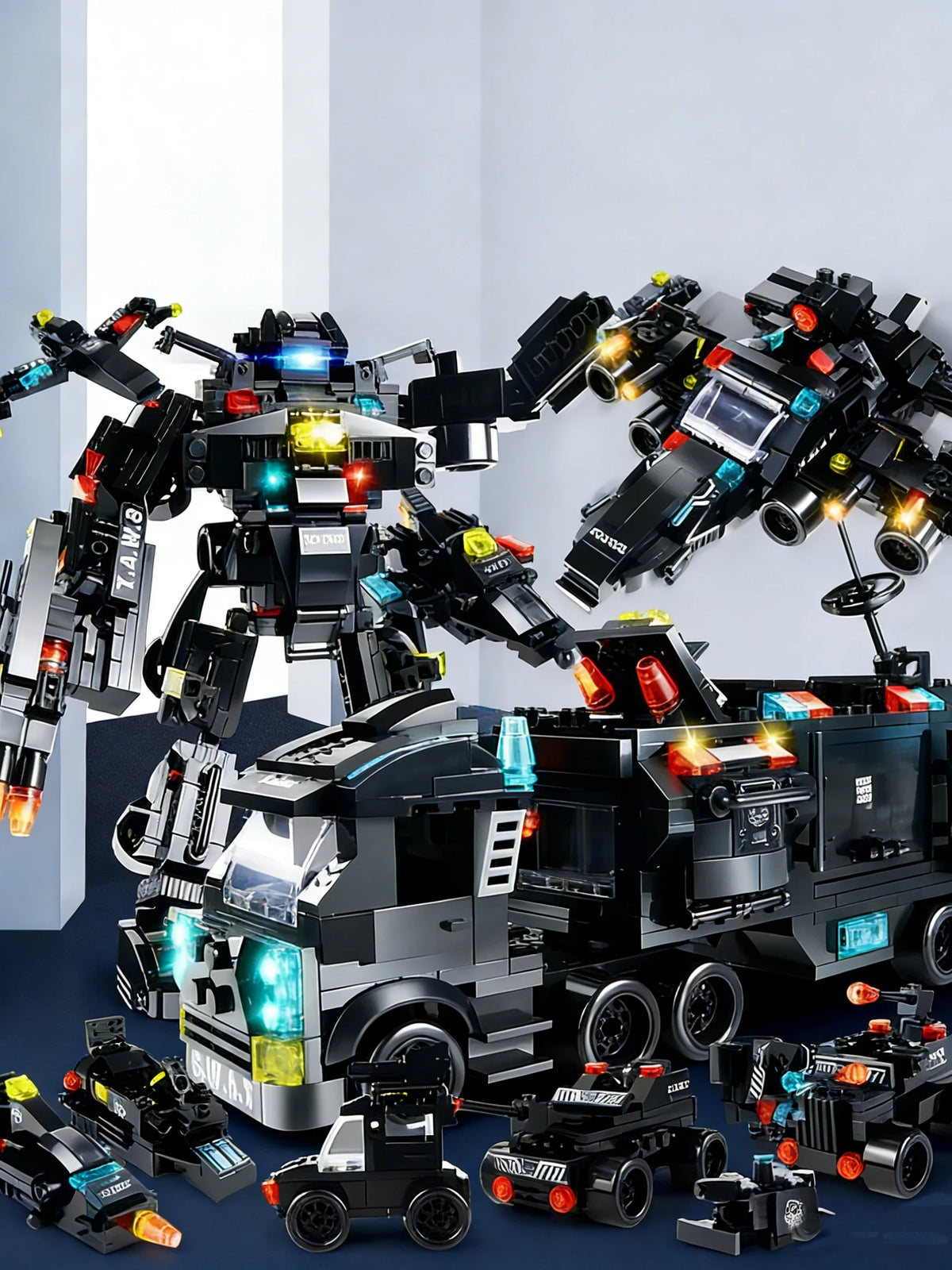SWAT Police Truck and Helicopter Building Set (585 Pieces)