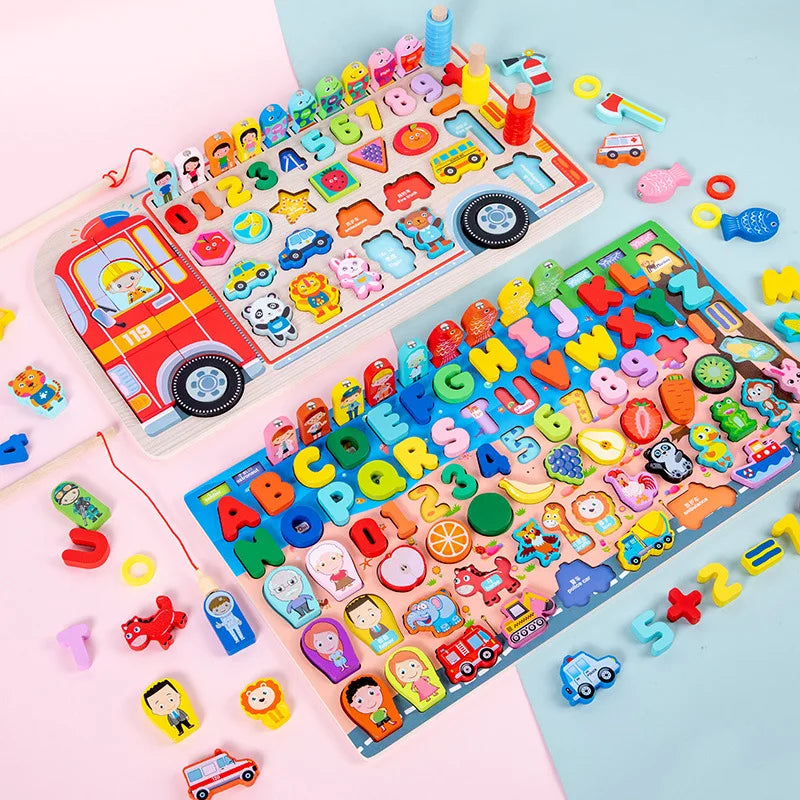 Wooden Busy Board with Fishing Game