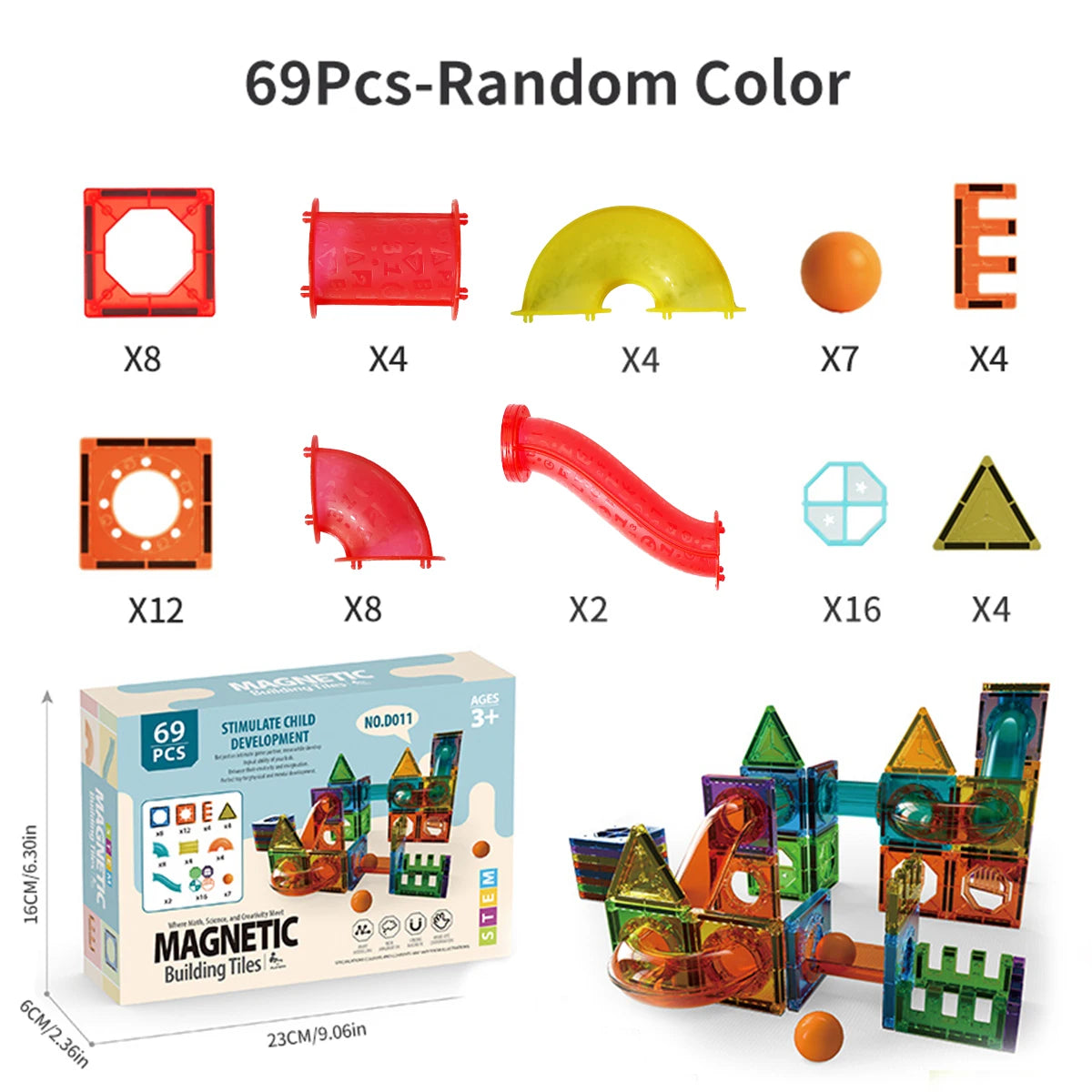 Clear Magnetic Tiles Marble Run Building Set