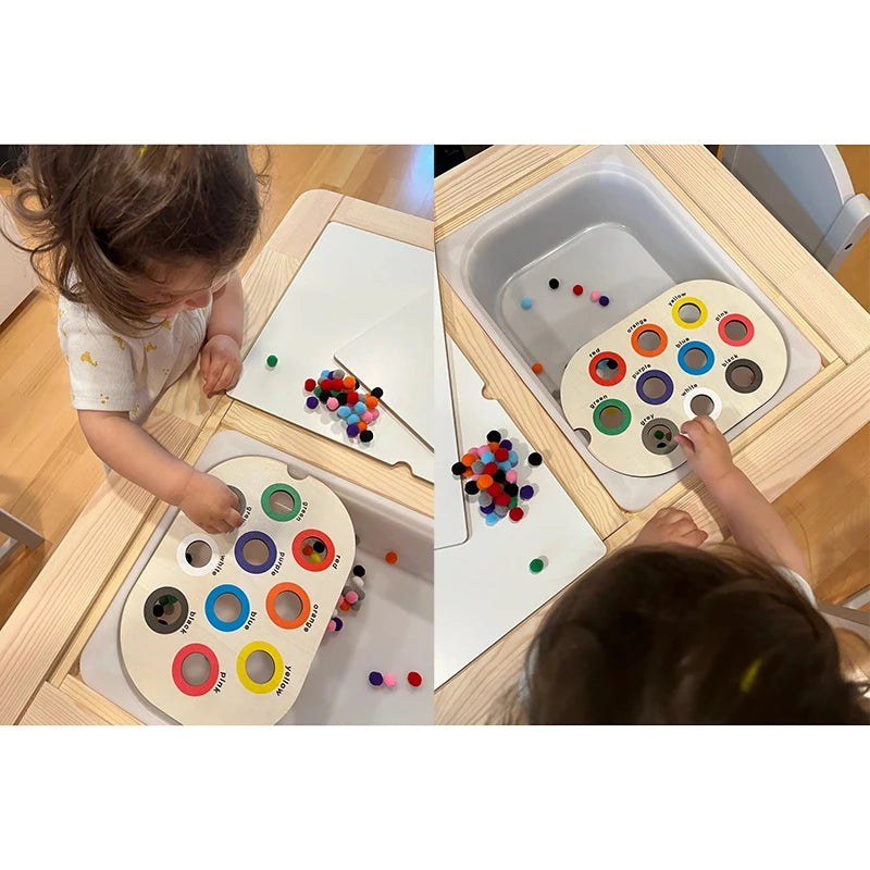 Montessori Children's Sensory Tray Table Wooden Tile