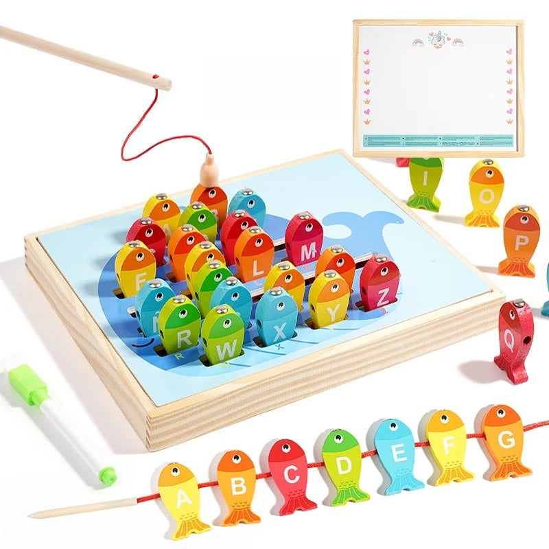 Wooden Magnetic Fishing and Drawing Game