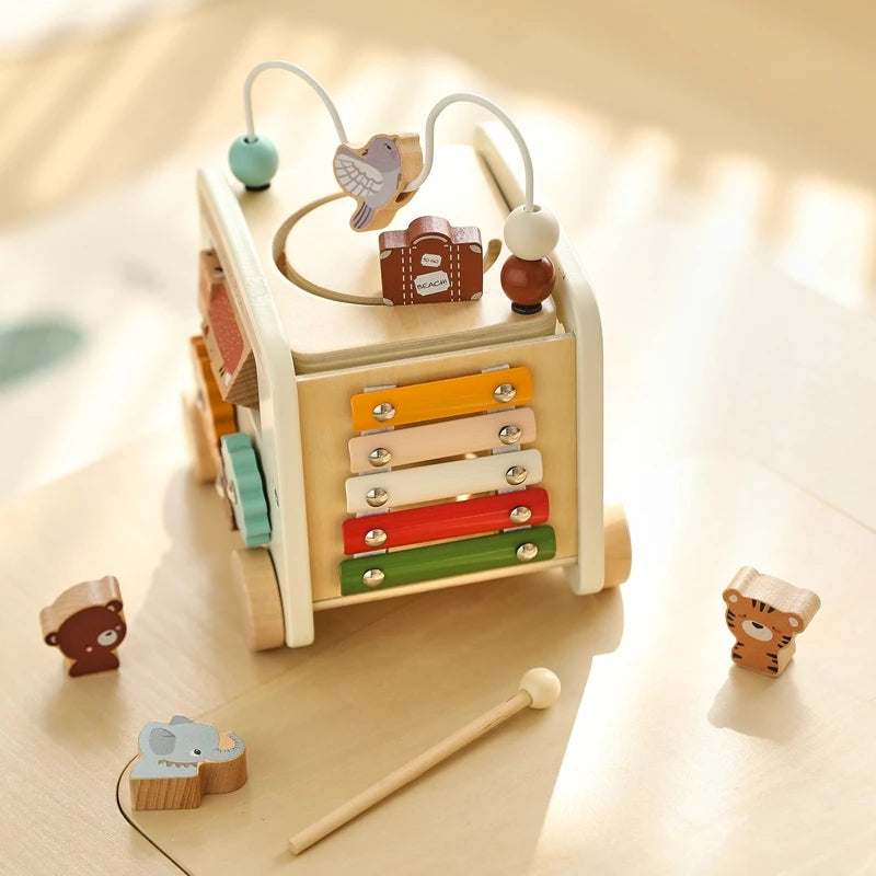 5-in-1 Montessori Wooden Busy Bus