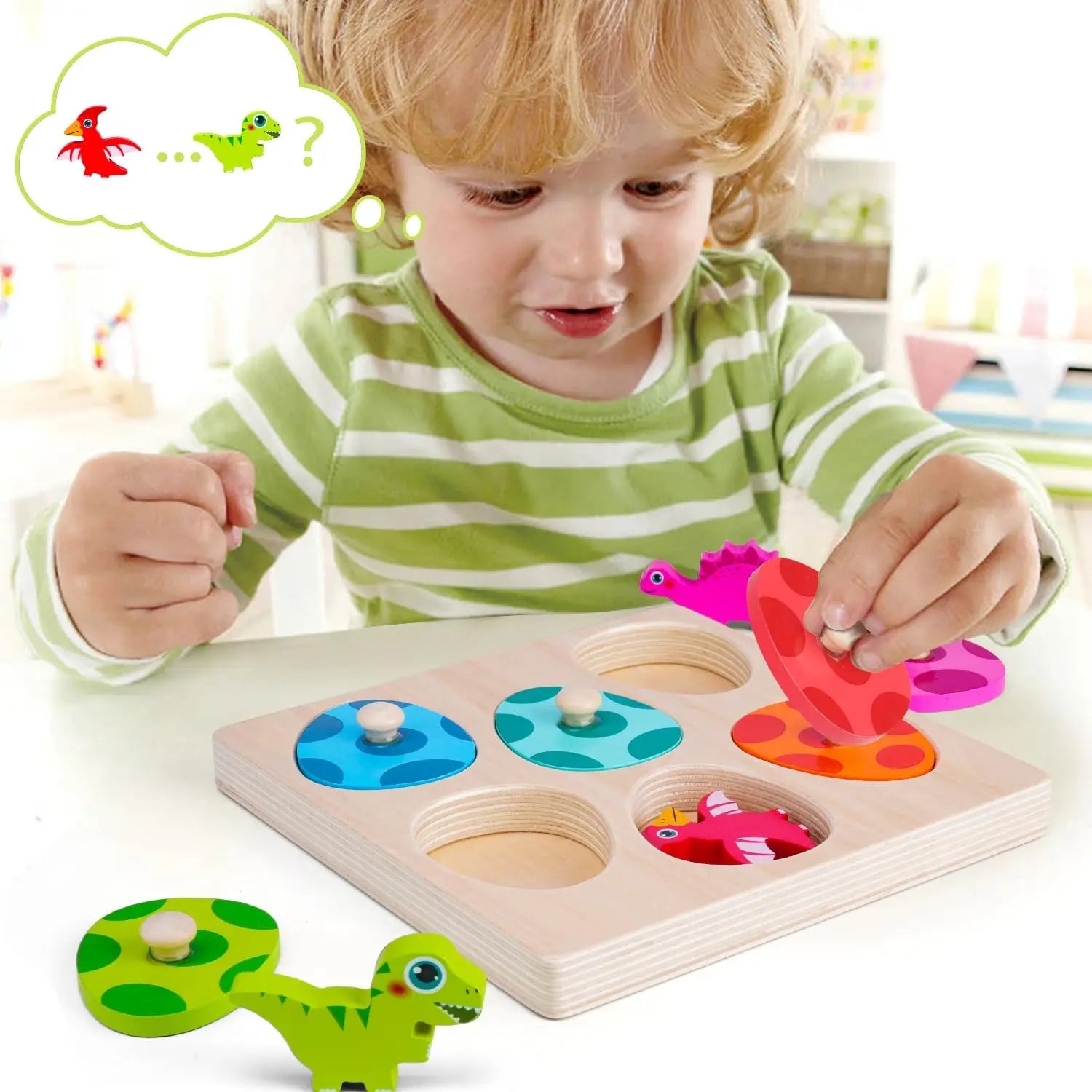 Montessori Wooden Dinosaur Egg Peg Jigsaw Puzzle