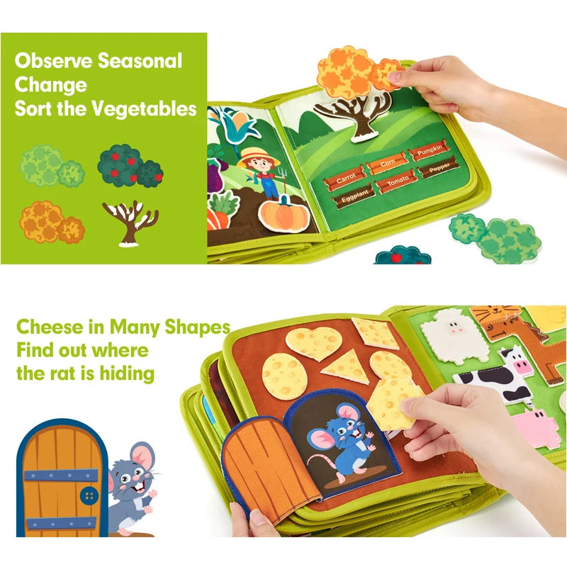 Toddlers Montessori Farm Animal Busy Cloth Book