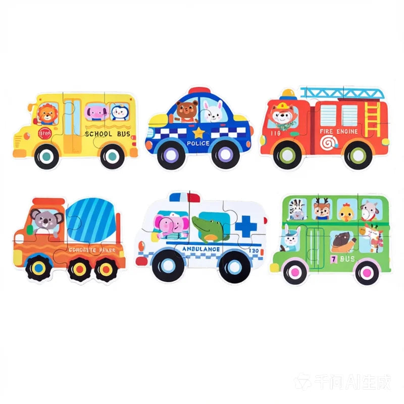 Wooden Animal and Vehicle Jigsaw Puzzle Set
