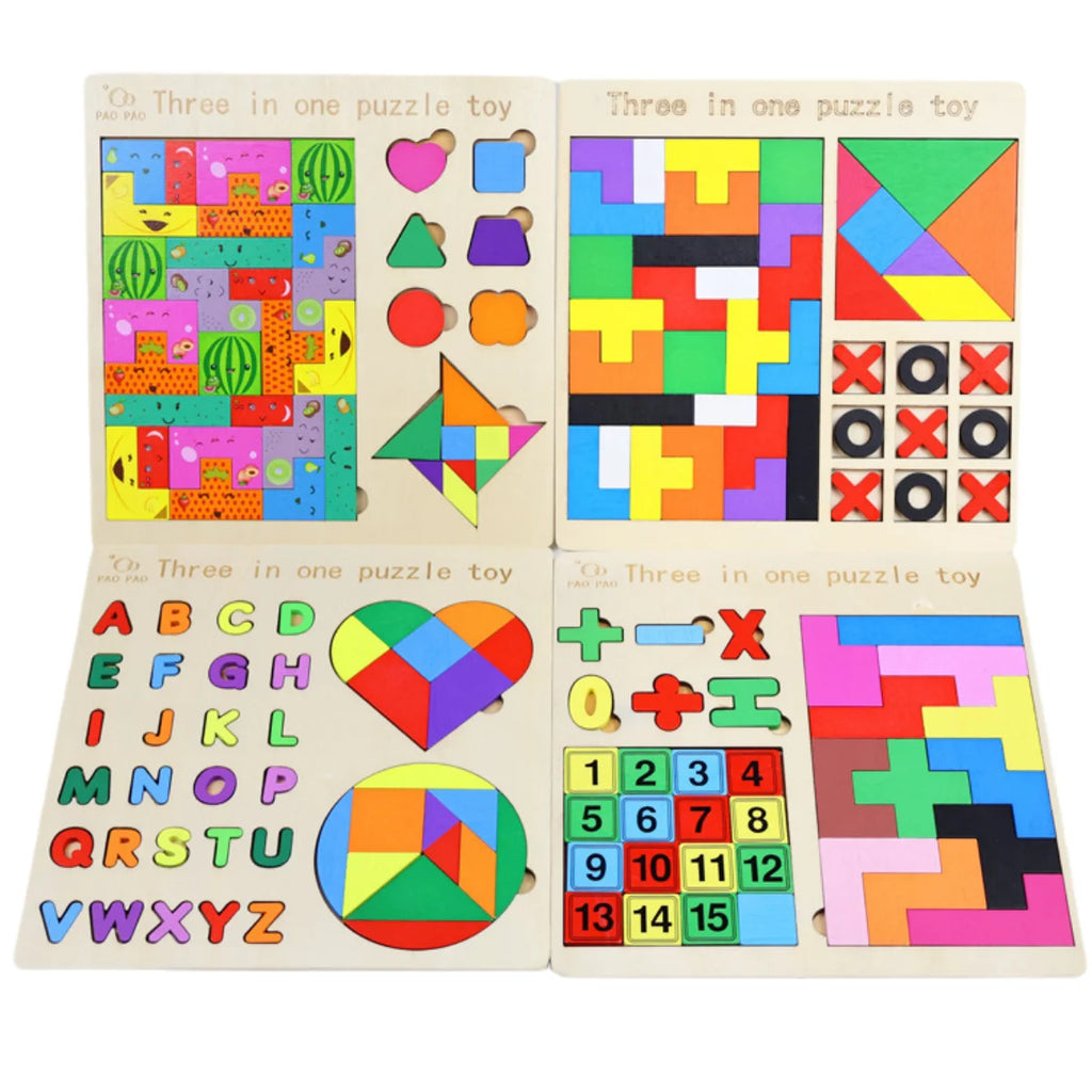 3-in-1 Montessori Wooden Puzzle Board