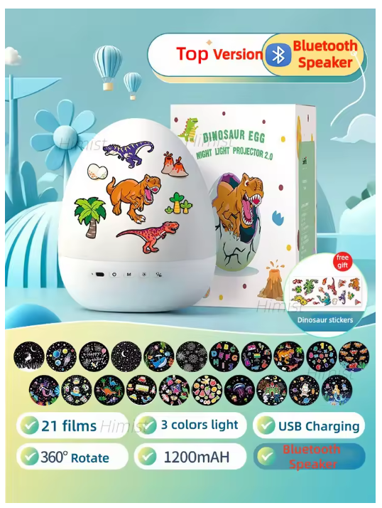 DinoGlow™ Projection Night Light-Rotating Star Projector with Music & Films