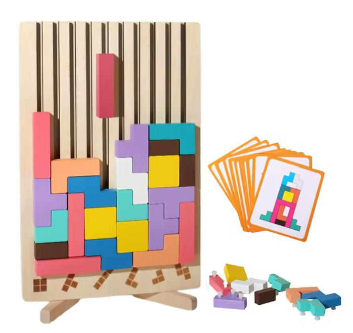 Colorful 3D Wooden Russian Blocks Puzzle – Brain Teaser & Stacking Game