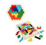 Wooden Tangram Puzzle Blocks – 3D Brain Teaser Toy